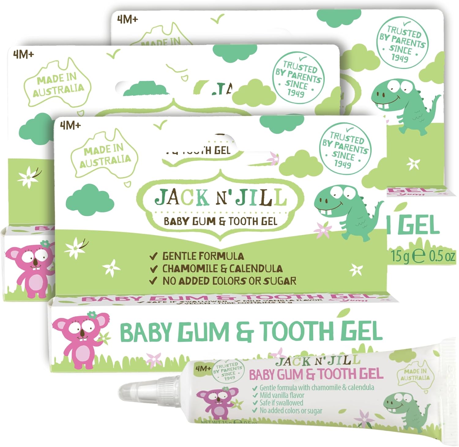 Jack N' Jill Baby Gum And Tooth Gel - Natural Teething Relief, Gentle Formula With Chamomile And Calendula, No Added Sugars Or Colors, Suitable For 4 Months And Up - 15G (3 Pack)