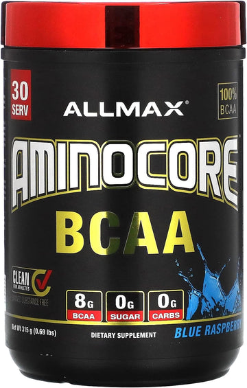 Aminocore Bcaa – 8G Bcaas – 100% Pure Branch Chained Amino Acids – Gluten Free - Blue Raspberry - 315 Gram