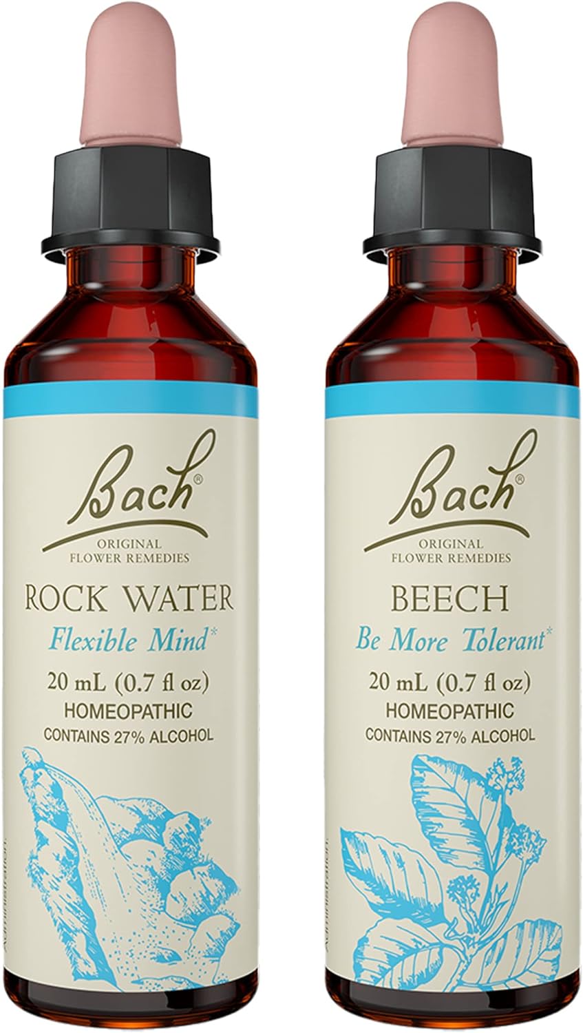 Bach Original Flower Remedies 2-Pack, Have Tolerance" - Beech, Rock Water, Homeopathic Flower Essences, Vegan, 20mL Dropper x2