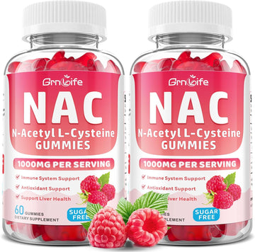 Nac Gummies For Kids & Adults, 1000Mg N Acetyl Cysteine Supplement Nac Chewable For Antioxidants & Immune Support, Liver Health, Raspberry Flavor, 60 Count