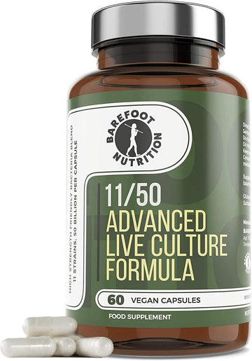 Barefoot Nutrition - Advanced Live Culture Formula, With 11 Key Strains At 50 Billion Cfu Per Capsule, High Strength Probiotic Supplement, Supports Gut Health, 60 Vegan Capsules