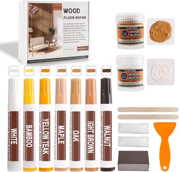 Furniture Markers Touch Up - Wood Repair Kit Wood Marker for Scratch, Stain, 7 Natural Color Series Combination of Wood Pen - Maple Oak Walnut Bamboo Light Brown White Yellow Teak, 2 Color Wood Putty