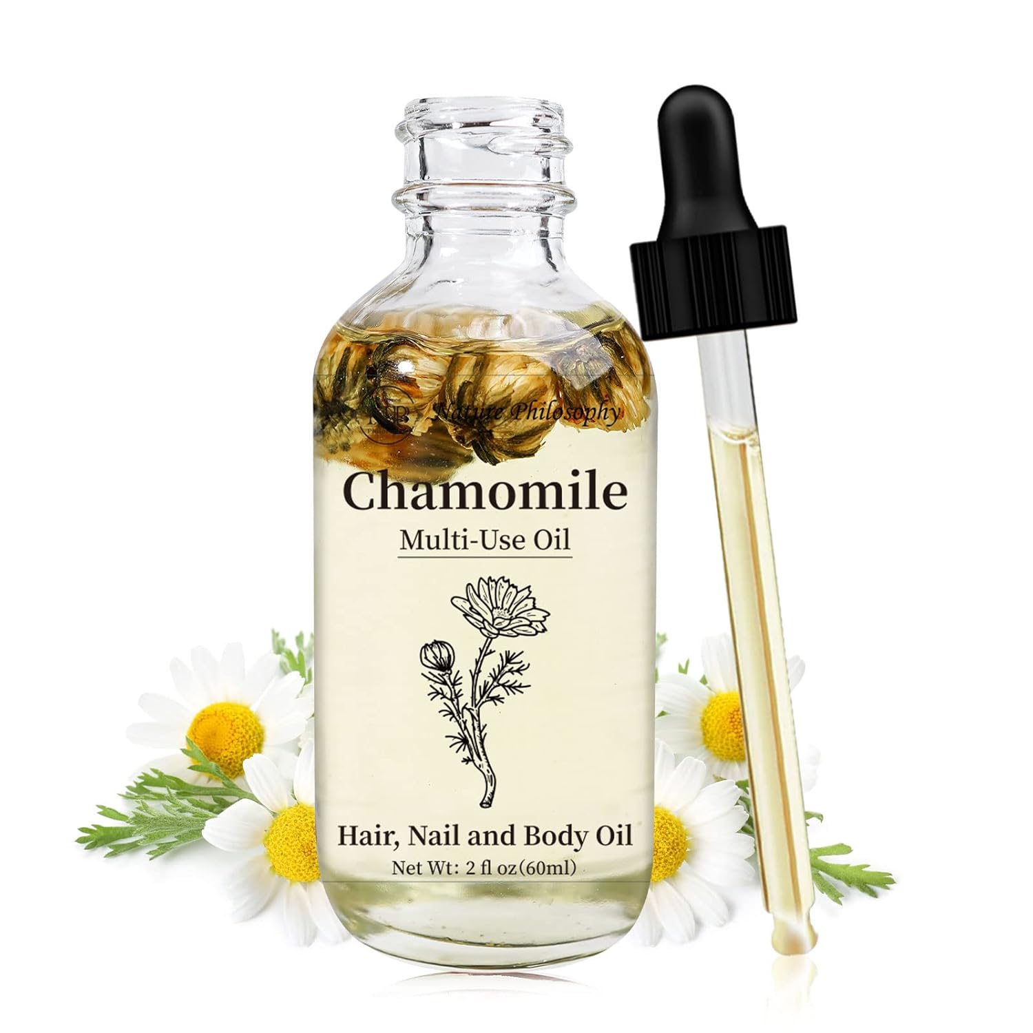 Np Natures Philosophy Chamomile Multi-Use Oil For Face, Body And Hair - Organic Plant Fragrant Essential Oil For Dry Skin, Scalp And Nails - 2 Fl Oz