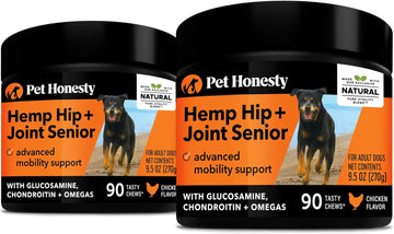 Pet Honesty Senior Hemp Mobility - Hip & Joint Supplement for Senior Dogs - Hemp Oil & Powder, Glucosamine, Collagen, Green Lipped Mussel, Support Mobility, Helps with Occasional Discomfort - (180 ct)