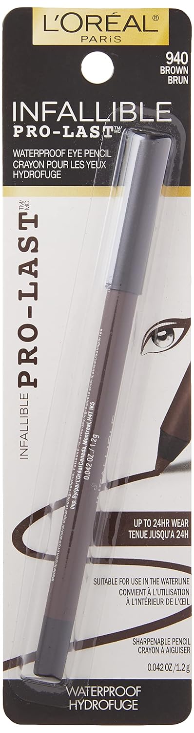 L'Oreal Paris Makeup Infallible Pro-Last Pencil Eyeliner, Waterproof And Smudge-Resistant, Glides On Easily To Create Any Look, Brown, 0.042 Oz