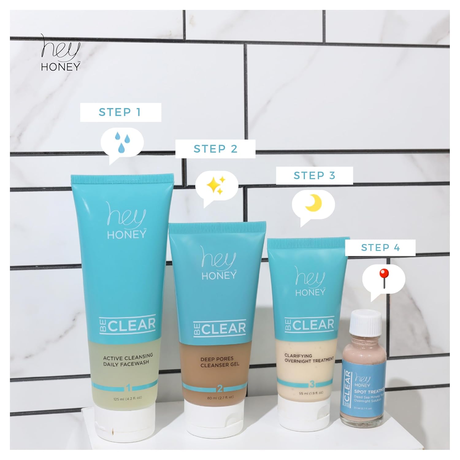 Hey Honey Skincare Be Clear Acne Routine | Clarifying Overnight Treatment | Propolis & Herbal Cream For Blemishes & Acne-Prone Skin | Immidiate Soothing Relief | 1.9 Oz : Beauty & Personal Care