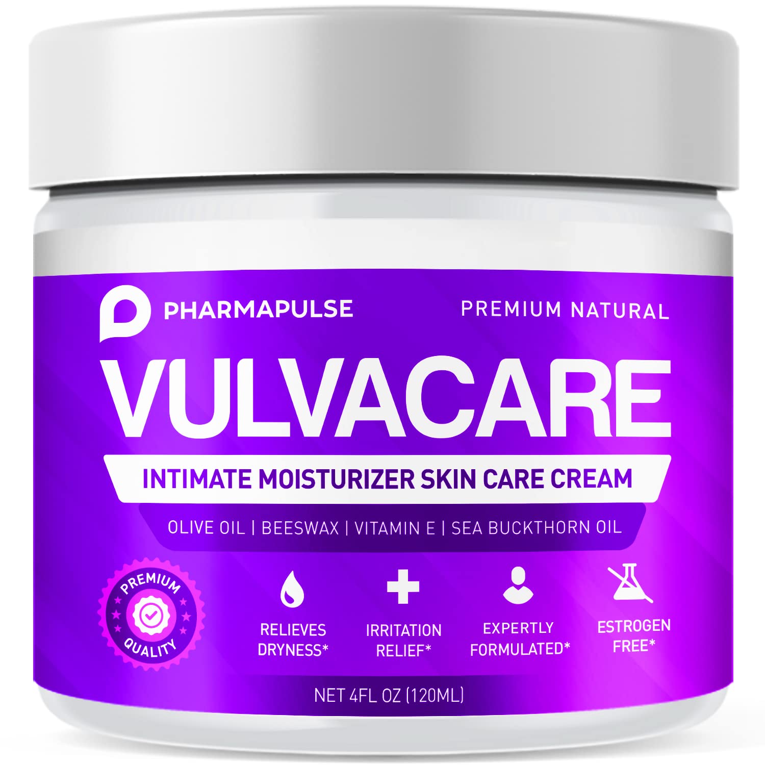 Pharmapulse Organic Vaginal Moisturizer, Vulva Balm Cream, Intimate Skin Care, Menopause Support - Relieves Dryness, Itching, Burning, Redness, Chafing, Odor, Irritation - Estrogen Free 4Oz