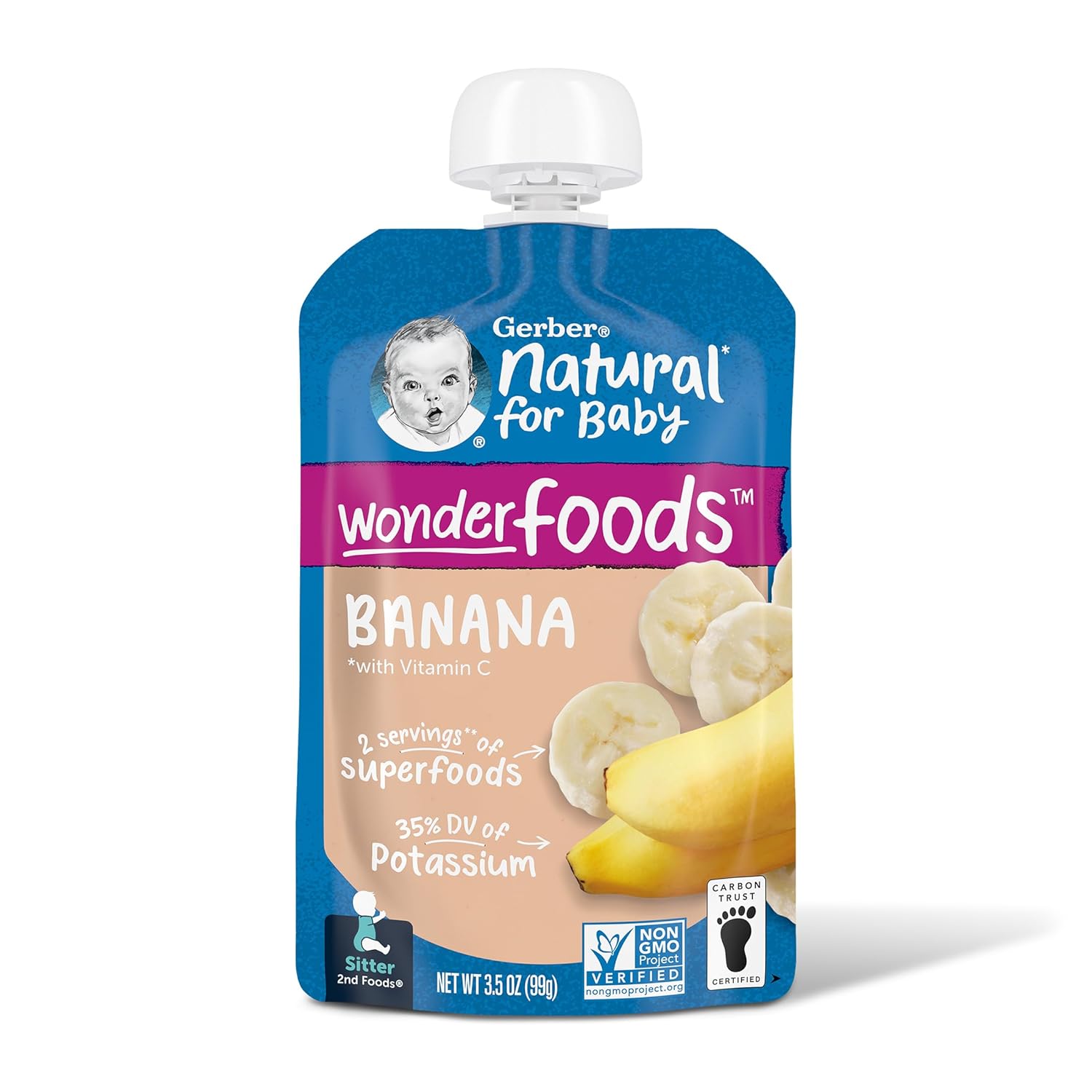 Gerber Baby Food Pouches, 2nd Food for Sitter, WonderFoods, Banana, 3.5 Ounce (Pack of 12)