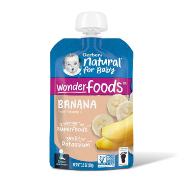 Gerber Baby Food Pouches, 2nd Food for Sitter, WonderFoods, Banana, 3.5 Ounce (Pack of 12)