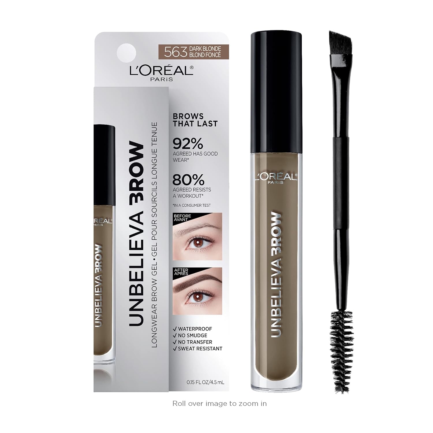 L'Oreal Paris Unbelieva-Brow Longwear Waterproof Tinted Brow Gel, Smudge-Resistant, Transfer- Proof, Quick Drying, Easy And Quick Application With Precise Brush, Dark Blonde, 0.15 Fl. Oz