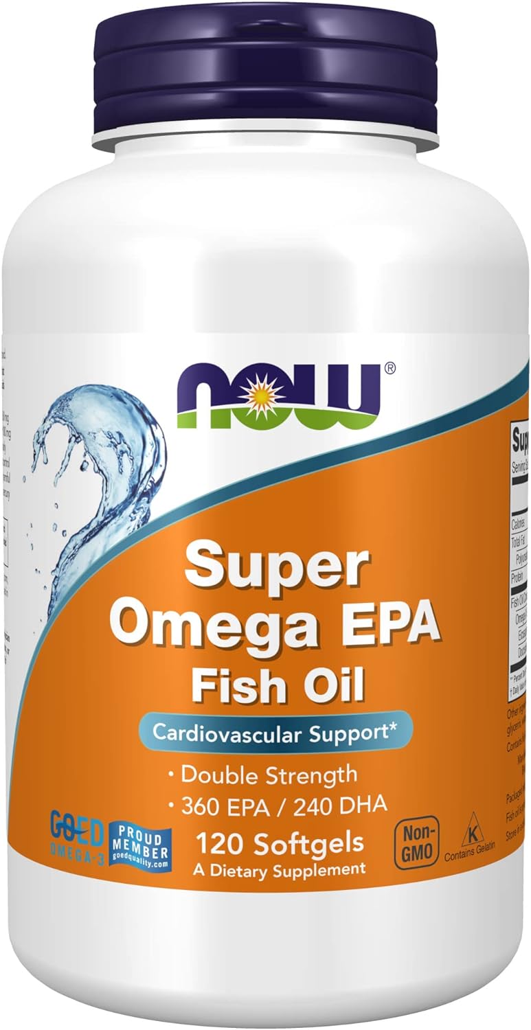 NOW Supplements, Super Omega EPA, 360 EPA / 240 DHA, Molecularly Distilled, Cardiovascular Support*, 120 Softgels