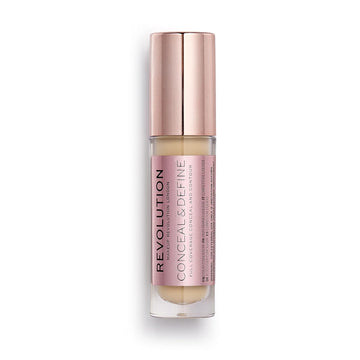 Makeup Revolution Conceal & Define Concealer, Full Coverage Makeup Concealer, Matte Finish & Long Wear, For Medium Or Tan Skin Tones, Vegan, C8.5, 4Ml