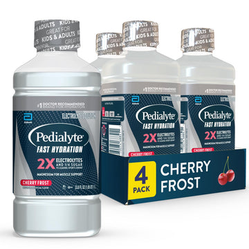 Pedialyte Fast Hydration Electrolyte Solution, Cherry Frost, Hydration Drink, 4 Bottles, 1 Liter Each