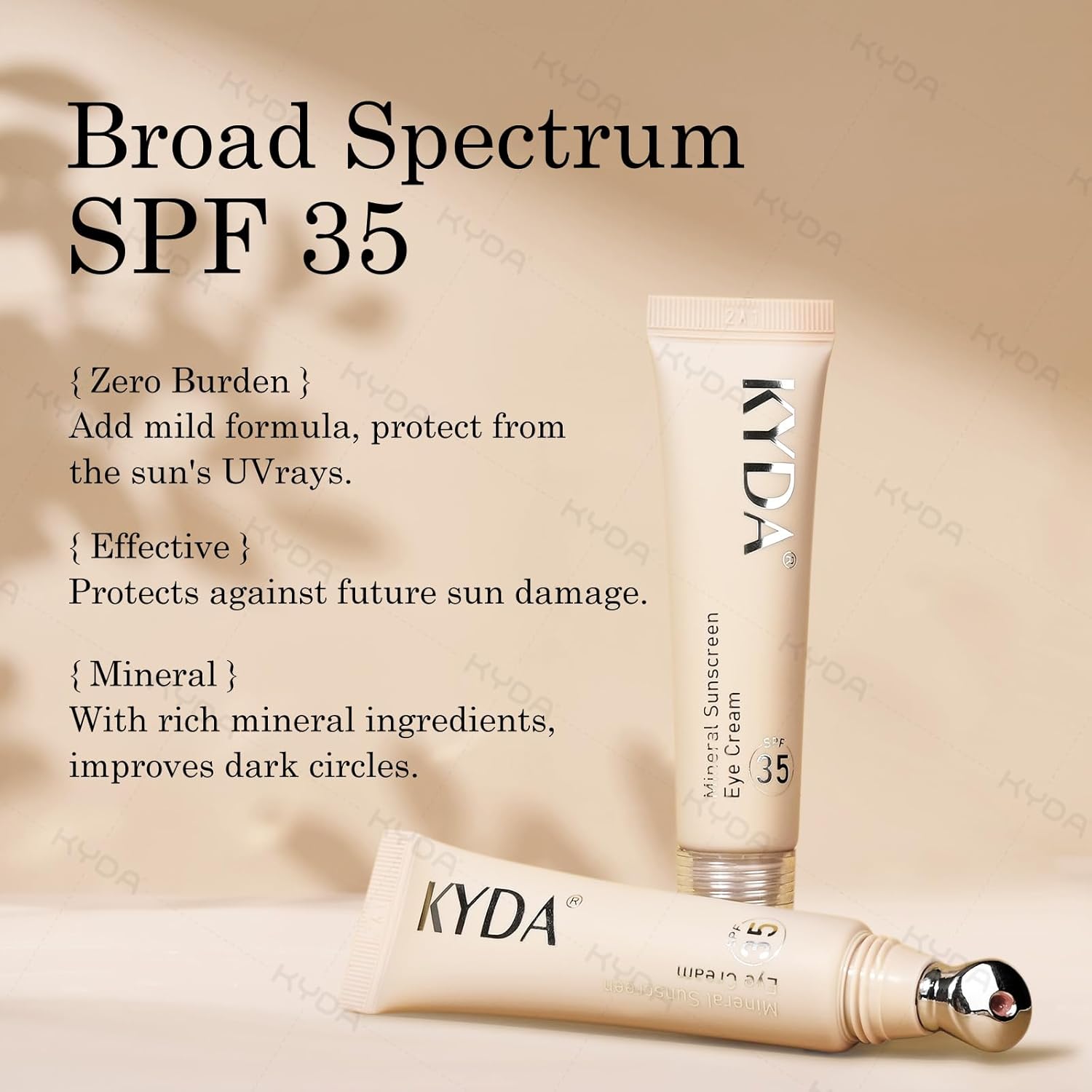 Kyda Mineral Sunscreen Eye Cream, 3-In-1 Anti-Aging Eye Cream, Spf 35, For Dark Circle And Fine Lines, Medium : Beauty & Personal Care