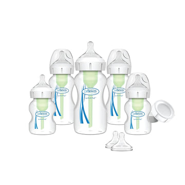Dr. Brown'S Natural Flow Anti-Colic Options+ Wide-Neck Baby Bottle Newborn Feeding Set With Baby Bottle Travel Caps