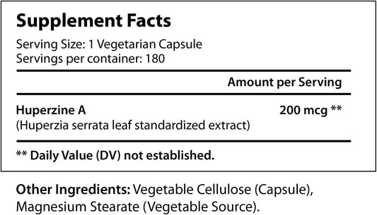 Huperzine A Supplement - 200Mcg 180 Vegetarian Capsules, 6-Month Supply, Powerful Nootropic Brain Complex For Cognitive Function & Mental Health, Made In Usa