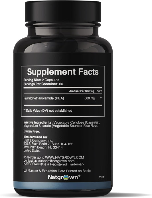 Natgrown Palmitoylethanolamide Pea Supplement 600 mg - 120 Capsules