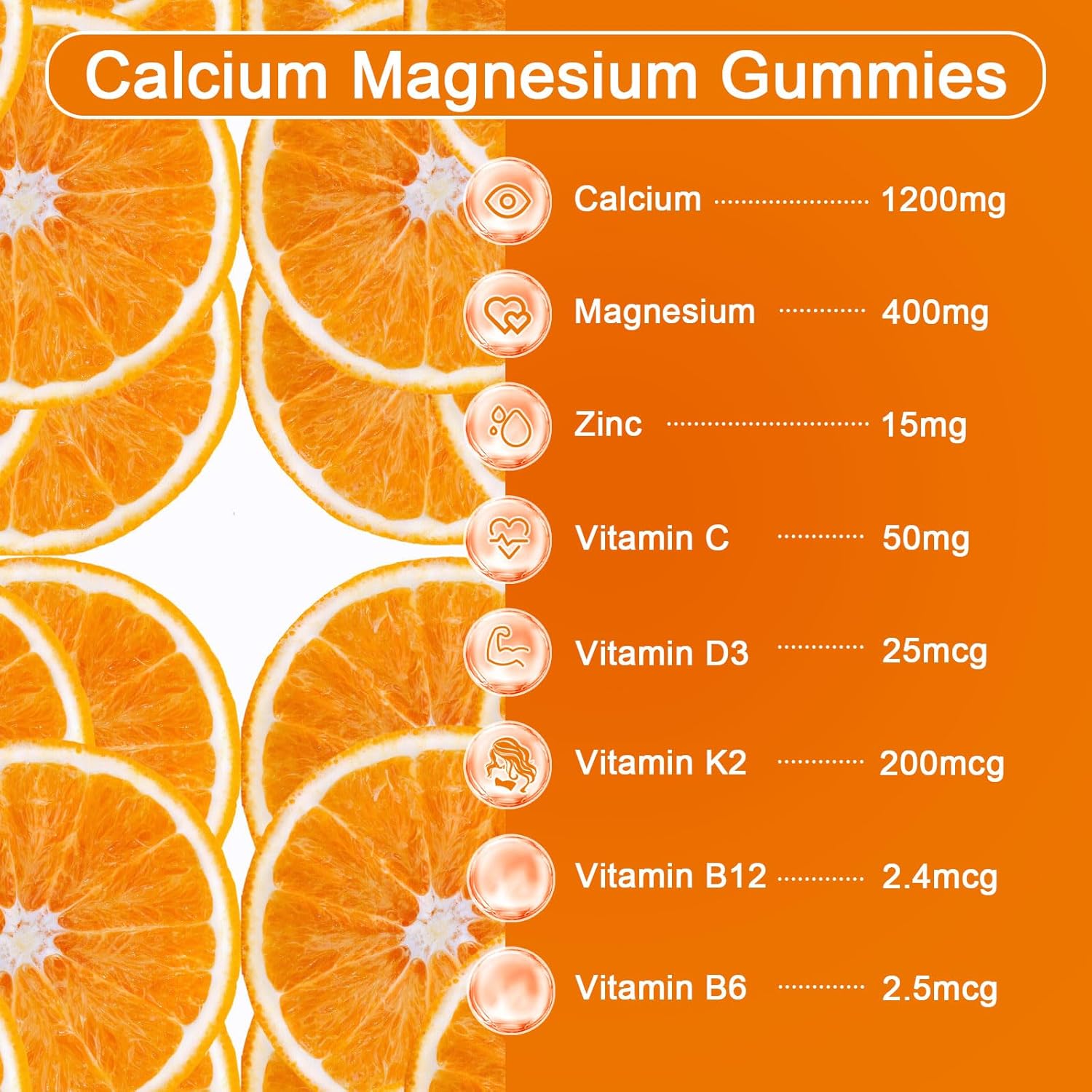 Calcium Magnesium Zinc Gummies For Adult: 1200Mg Calcium Citrate With Vitamin D3 K3 - Natural Organic Sugar Free High Absorption Supplement For Women Men Kids(120Count) : Health & Household