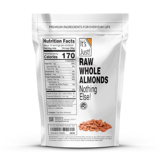 It'S Just - Raw Whole Almonds, Grown In California, 32Oz (2Lbs), Unsalted, Premium Quality, Supreme Grade, Naturally Semi Sweet, Made In Usa