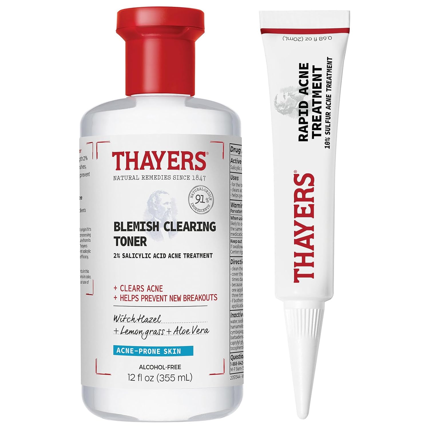 Control The Zit-Uation: Thayers Blemish Clearing 2% Salicylic Acid Toner + Rapid 10% Sulfur Acne Treatment, Soothing And Non-Stripping Skin Care