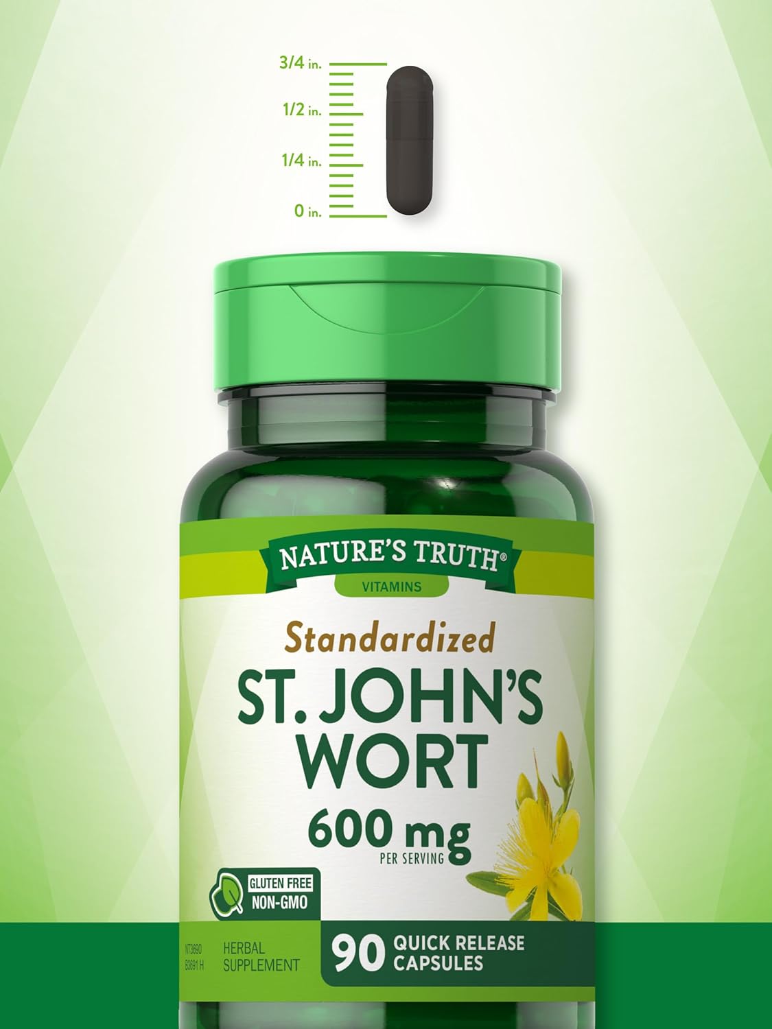 St Johns Wort Capsules | 600mg | 90 Count | Standardized Extract | Non-GMO & Gluten Free Supplement | by Nature's Truth : Health & Household