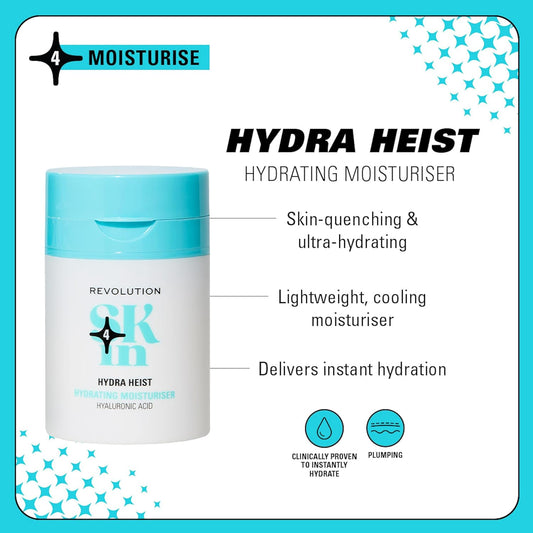 Revolution Skin, Hydra Heist Hyaluronic Acid Hydrating Moisturiser, Lightweight Face Cream, Vegan & Cruelty-Free, 50Ml