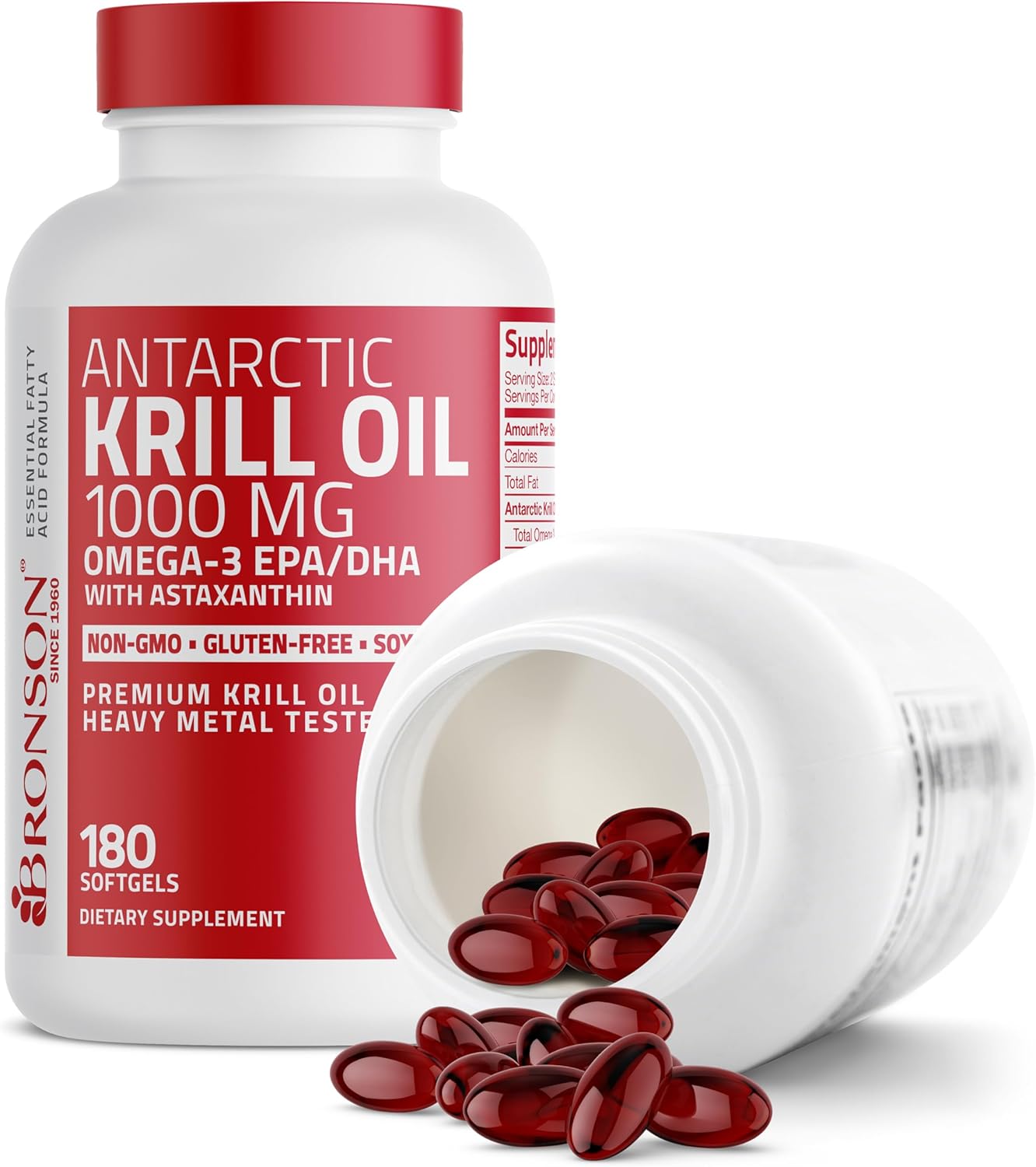 Bronson Antarctic Krill Oil 1000 mg with Omega-3s EPA, DHA, Astaxanthin and Phospholipids 180 Softgels : Health & Household