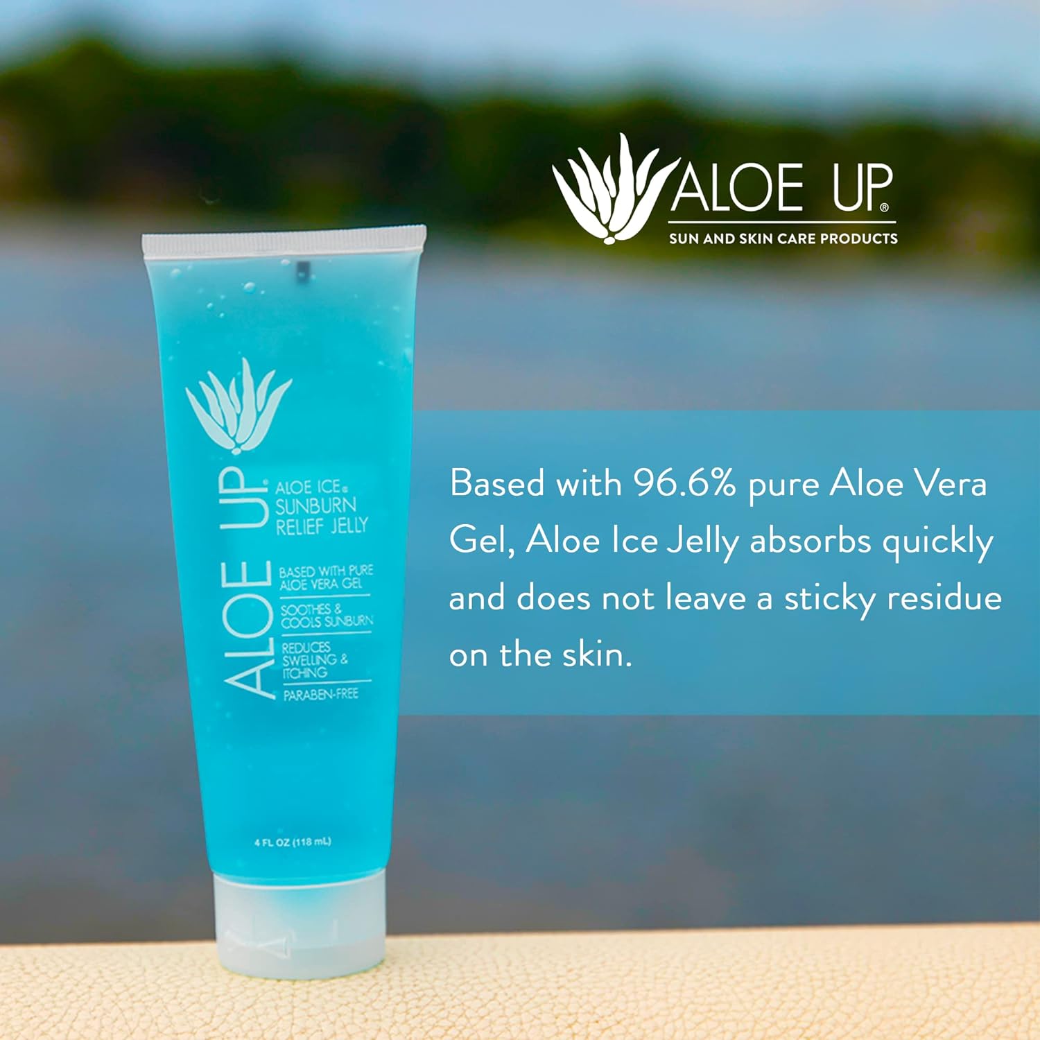 ALOE UP Aloe Ice Sunburn Relief Jelly - Face and Body Organic After Sun Gel - With 96.6% Pure Aloe Vera Gel and 2% Anesthetic Lidocaine - Reef Safe - Alcohol- and Fragrance-Free - 4 Oz : Beauty & Personal Care