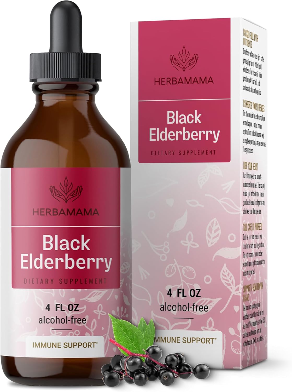 Herbamama Black Elderberry Drops - Vegan Elderberry Tincture Immune Support Supplement - Elderberry Extract For Immune Health - Sugar & Alcohol-Free, 42-Day Supply