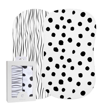 Bassinet Sheet Set 2 Pack 100% Jersey Cotton Black And White Abstract Stripes And Dots By Ely'S & Co