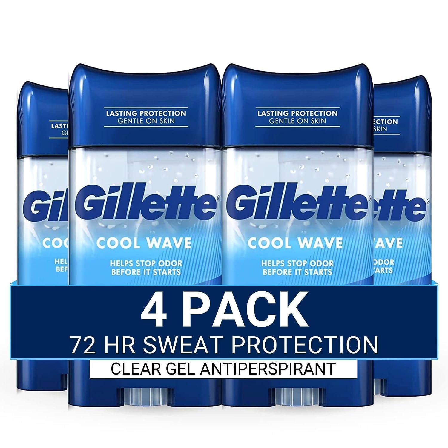 Gillette Antiperspirant And Deodorant For Men, 72-Hour Sweat Protection, Clear Gel, Cool Wave Scent, 3.8 Oz (Pack Of 4)