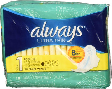 Always Ultra Thin Pads Regular Flexi-Wings, 18 Count, Pack of 5