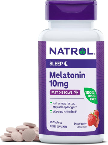 Natrol Sleep Melatonin 10Mg Fast Dissolve Tablets, Nighttime Sleep Aid For Adults, 75 Strawberry-Flavored Melatonin Tablets, 75 Day Supply