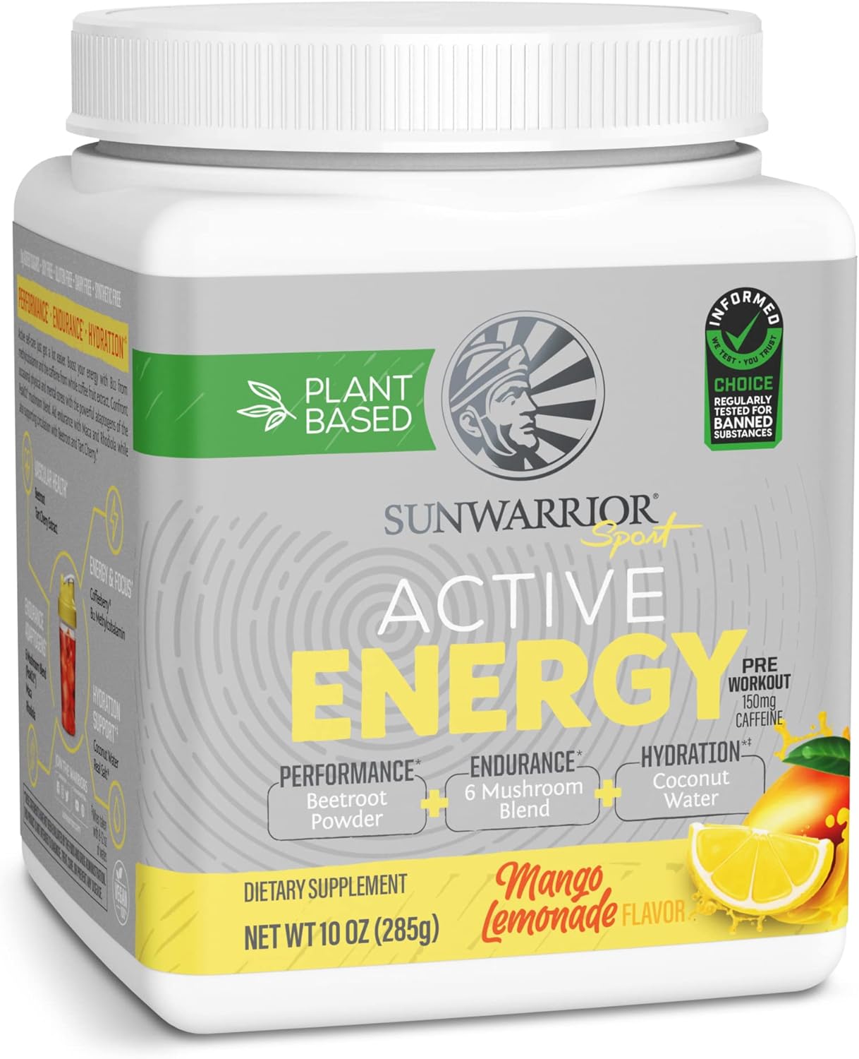 Sunwarrior Plant-Based Preworkout Powder Hydration Blend | Coconut Water Mushroom Blend Soy Free Sugar Free Gluten Free Dairy Free Synthetic Free | Mango Lemonade 30 Servings | Sport Active Energy