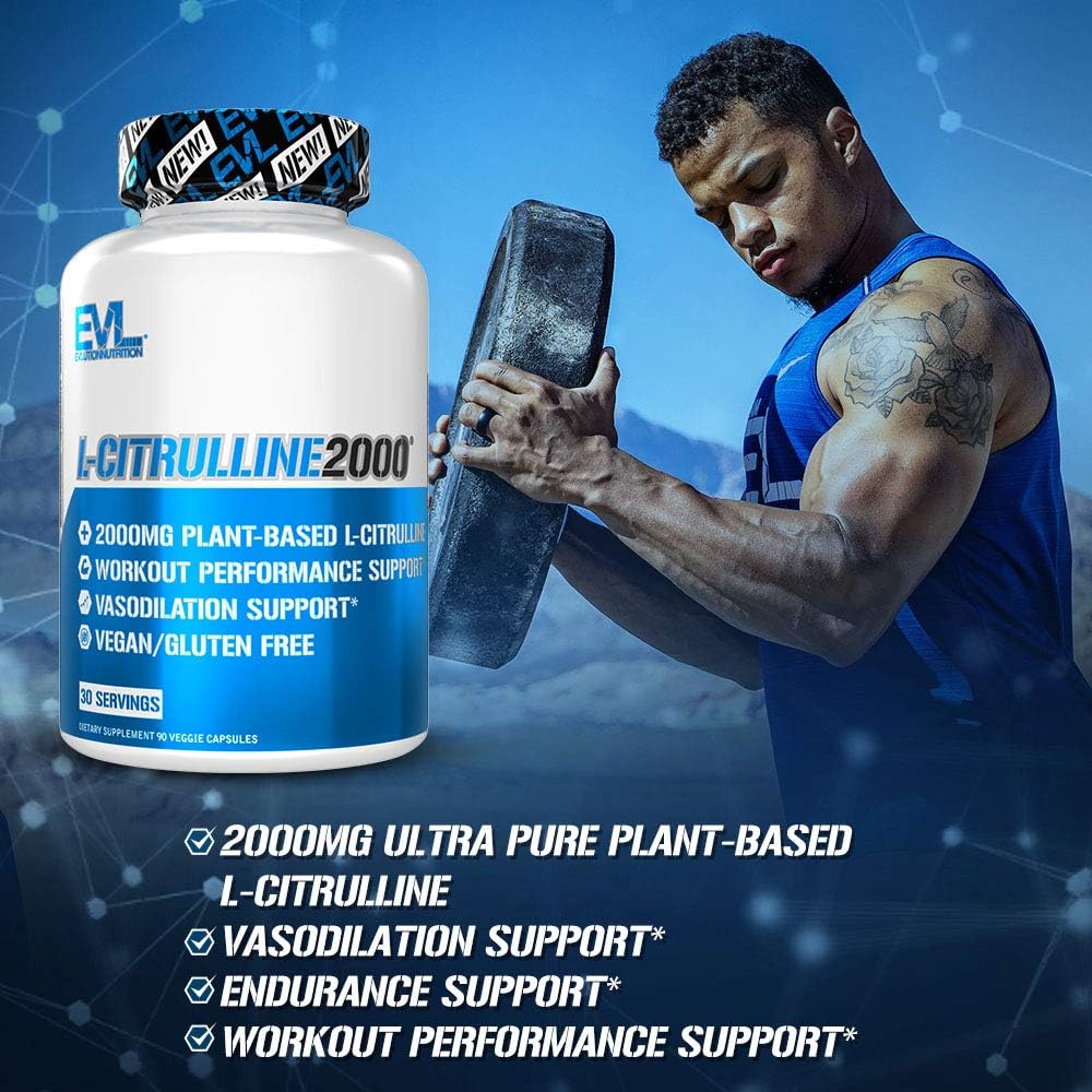 Evlution L-Citrulline2000 Nitric Oxide Supplement for Men Nutrition High Strength L Citrulline Capsules for Enhanced Muscle Strength Recovery and Intense Pumps - Plant Based Nitric Oxide Booster : Health & Household