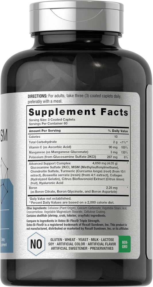 Horbäach Glucosamine Chondroitin With Turmeric & Msm | 4050 Mg | 180 Caplets | Triple Strength Formula | Non-Gmo, Gluten Free