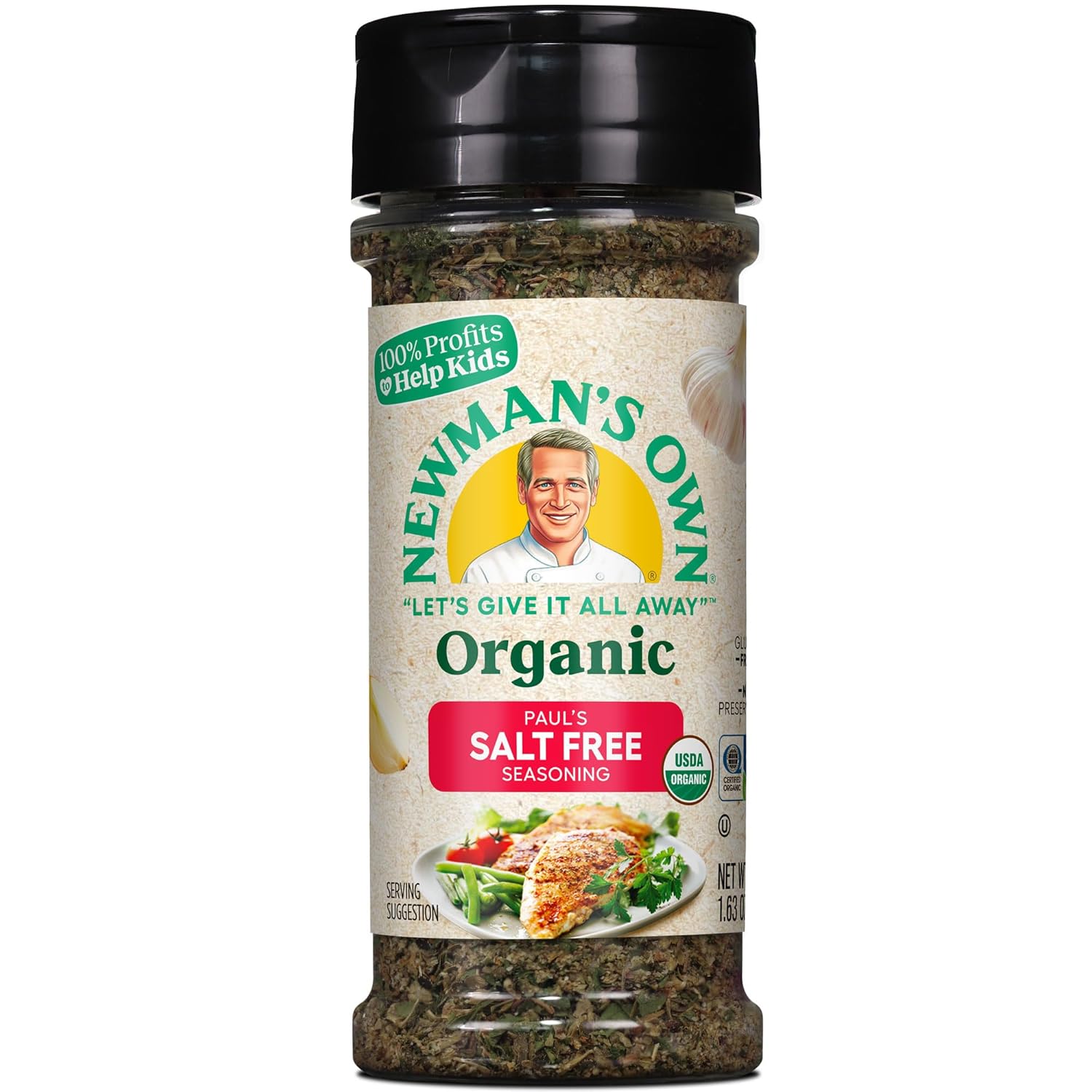 Newman'S Own Organic Paul'S Salt Free Seasoning; Perfect Spices For Cooking; Complete, No Salt, All Purpose Seasoning; Usda Certified Organic; No Preservatives; Salt Free; Non-Gmo; Gluten-Free; 1.63 Oz Bottle