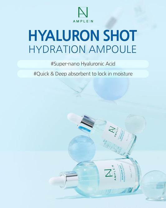 Ample:N Hyaluron Shot Hydration Serum – Plumping Face Serum With Hyaluronic Acid And Xylitol - Ultra Hydrating Moisturizer To Reduce Wrinkles And Restore Vitality And Glow, 3.38 Fl.Oz