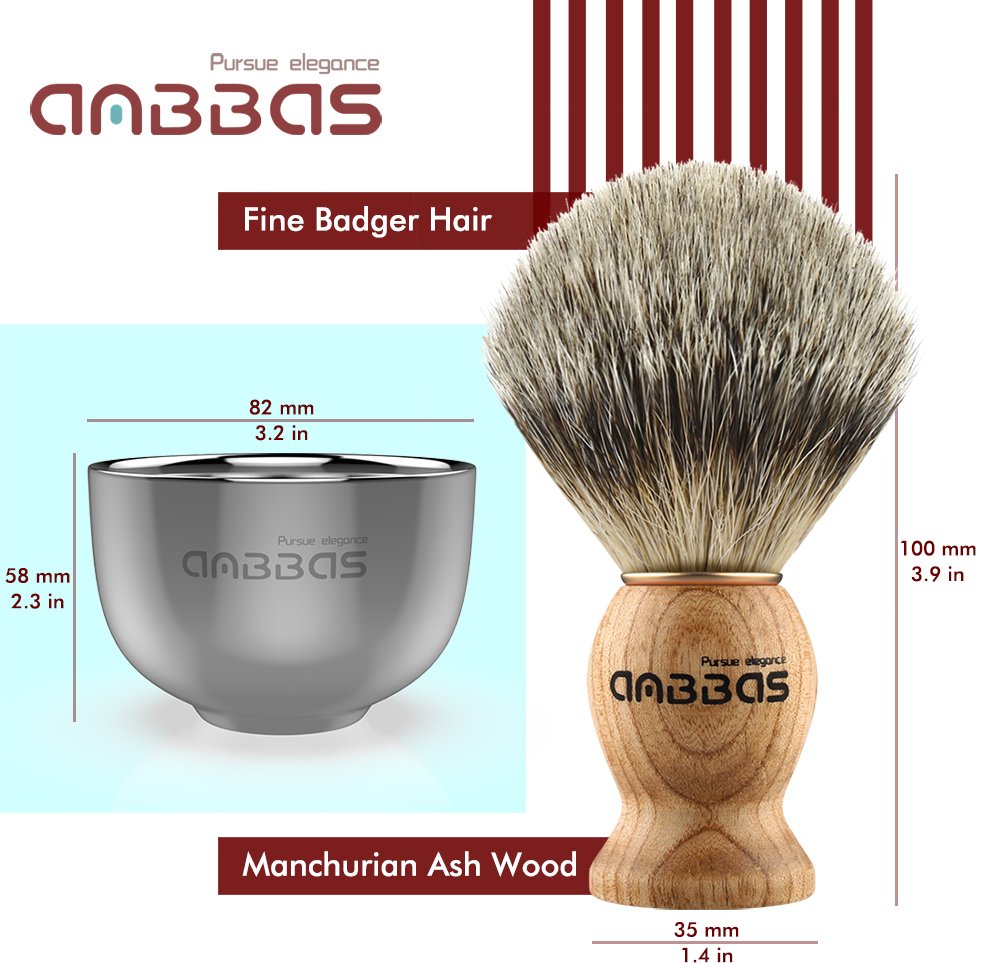 Anbbas Pure Badger Hair Shaving Brush Wood Handle And Large Soap Bowl With Stainless Steel Shaving Stand 3In1 Kit For Men : Beauty & Personal Care