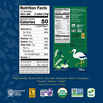 Lundberg Thin Brown Rice Cakes, Basil & Thyme, 6-Pack – Regenerative Organic Certified, Healthy Snacks, Vegan, 6 Oz Ea