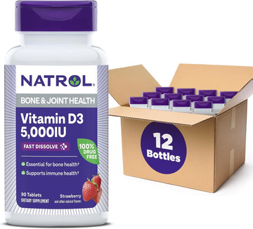 Natrol Vitamin D3 Fast Dissolve Tablets, Dietary Supplement, Bone & Joint Health, Support Your Immune Health, 5000 Iu, 90 Count (Pack Of 12)