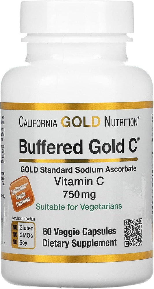 Buffered Vitamin C Capsules, 750 Mg, 60 Veggie Capsules, California Gold Nutrition, 3 Pack