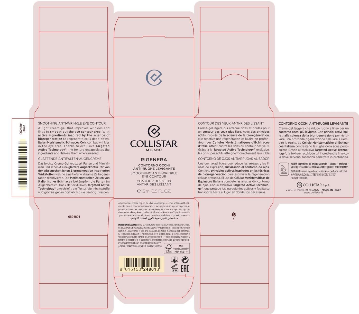 Collistar Rigenera Smoothing Anti Wrinkle Eye Contour 15 Ml, 0.5 Fl Oz Made In Italy [Italian Import] : Beauty & Personal Care