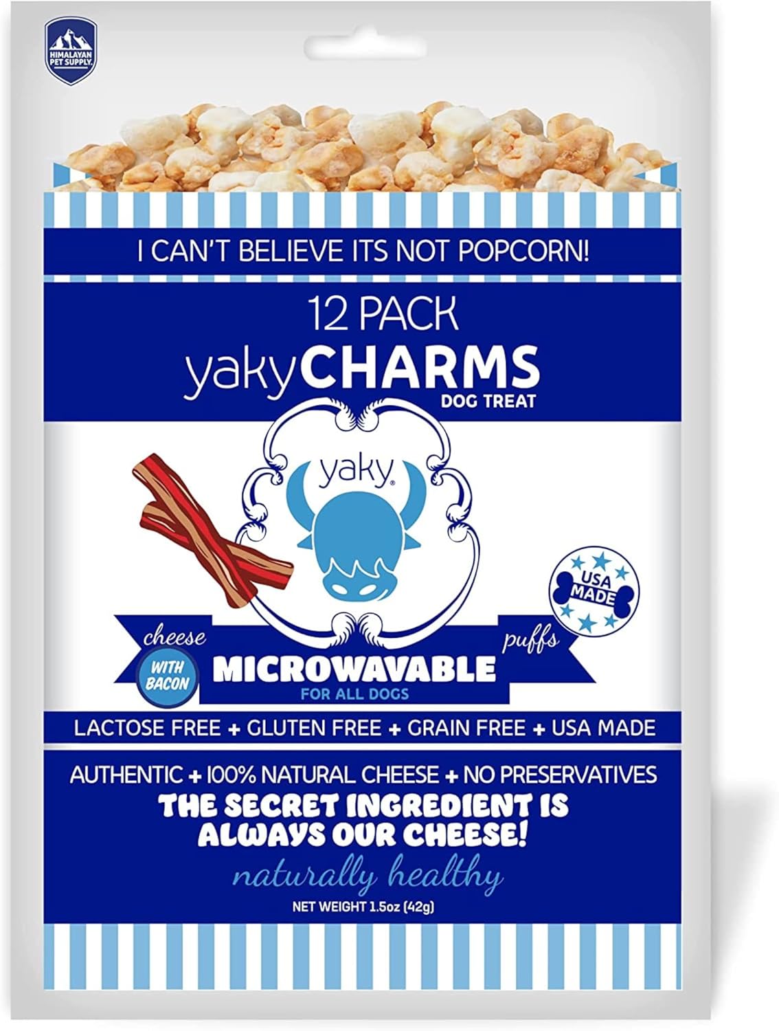 Himalayan Dog Chew Yakycharms Bacon Popcorn Dog Treats | Dog Training, Treats For Dogs, 100% Yak Cheese | Microwavable, Gluten, Grain, Lactose Free, Usa Made | 12 Pack, White
