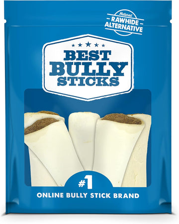 Best Bully Sticks 3-4" Peanut Butter Filled Dog Bones 5 Pack Shin Bones For Dogs - Highly Digestible, Long Lasting & Refillable Stuffed Dog Bones