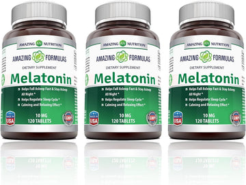 Amazing Formulas Melatonin 10mg Tablets Supplement | Helps Regulate Sleep Cycle | Non GMO | Gluten Free | Made in USA (120 Count | 3 Pack)