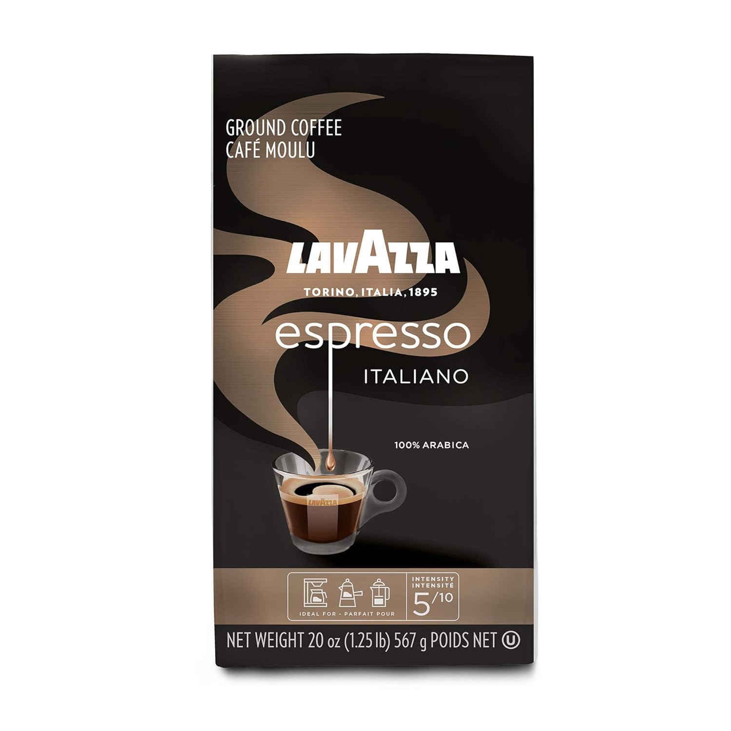 Lavazza Espresso Italiano Ground Coffee, 100% Arabica, 20 Oz Soft Bag, Authentic Italian, 100% Arabic Ground Coffee, Blended And Roated In Italy, Value Pack Pack Of 6