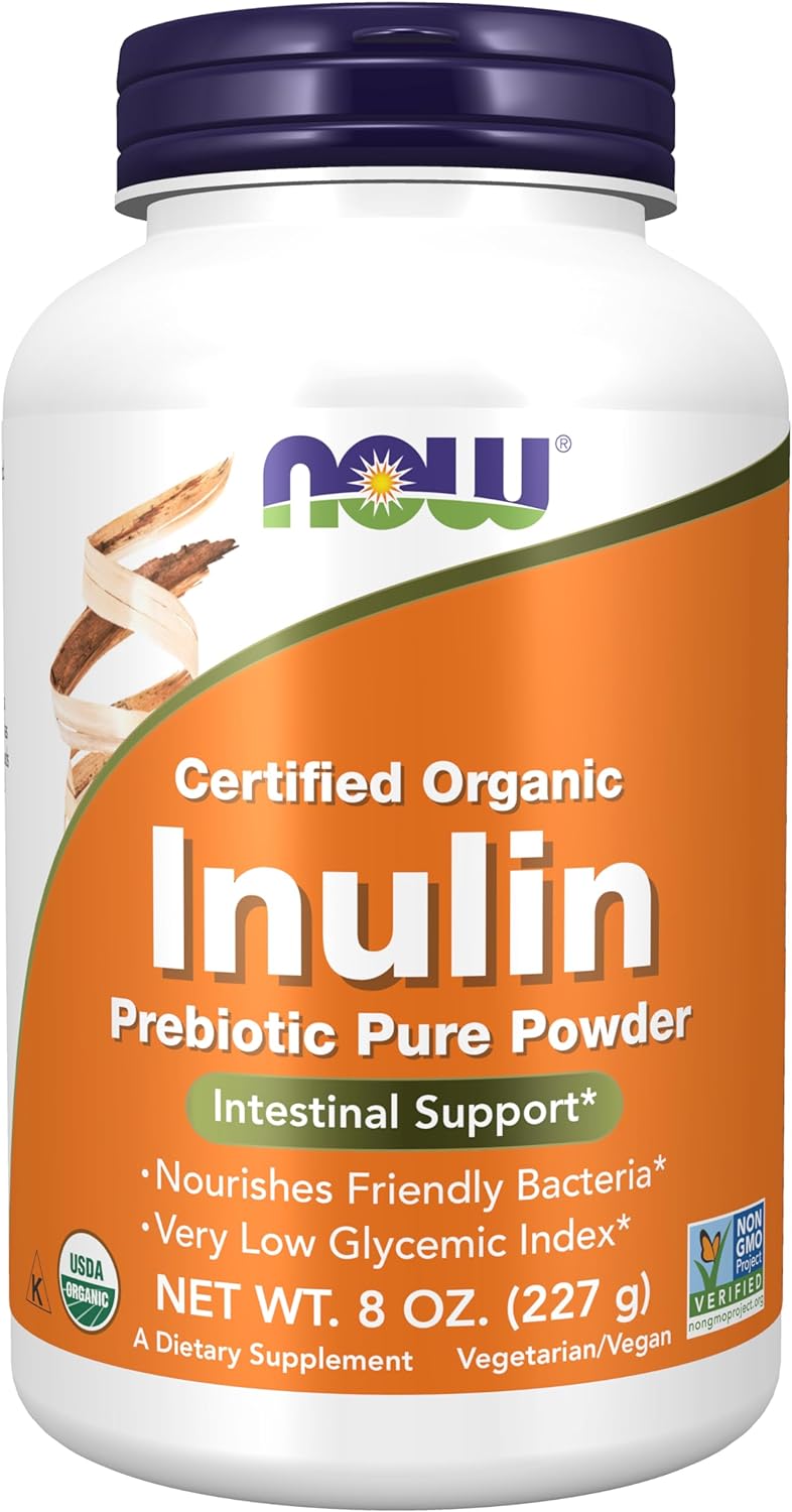 Now Foods Supplements, Inulin Prebiotic Pure Powder, Certified Organic, Non-Gmo Project Verified, Intestinal Support*, 8-Ounce