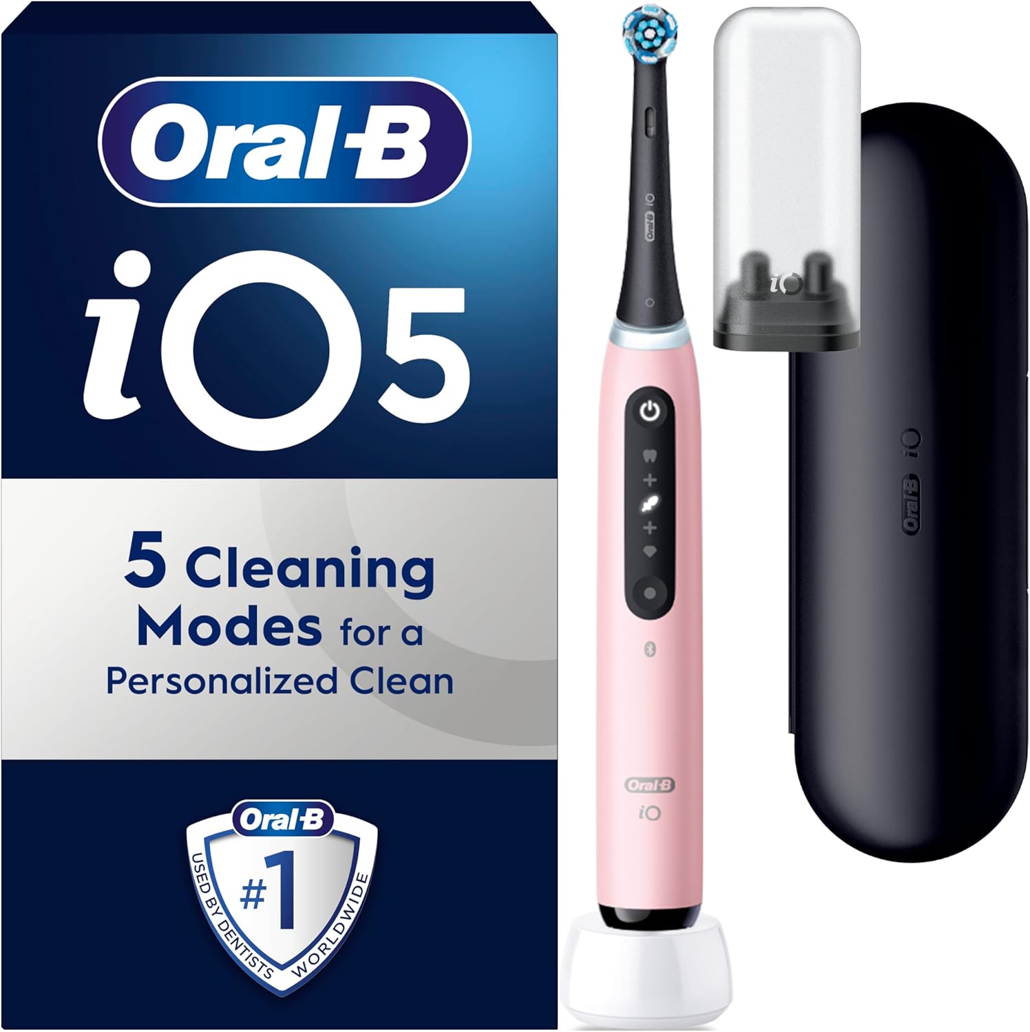 Oral-B Io5 Electric Toothbrushes For Adults, 1 Toothbrush Head & Travel Case, 5 Modes With Teeth Whitening, Uk 2 Pin Plug, Pink