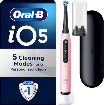 Oral-B Io5 Electric Toothbrushes For Adults, 1 Toothbrush Head & Travel Case, 5 Modes With Teeth Whitening, Uk 2 Pin Plug, Pink